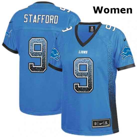 Womens Nike Detroit Lions 9 Matthew Stafford Elite Light Blue Drift Fashion NFL Jersey